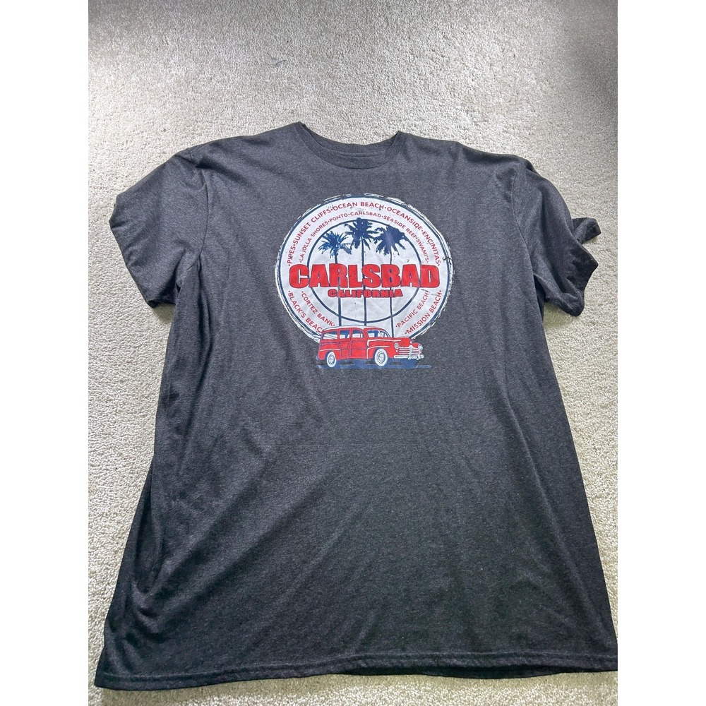 Carlsbad California Shirt Mens Large Dark Gray Graphic Tee T-Shirt Beach Palm